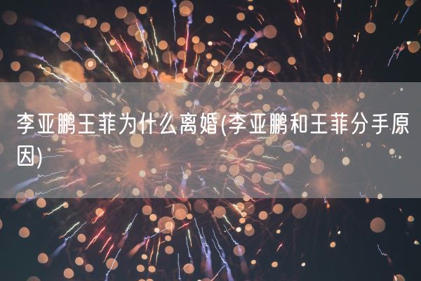 李亚鹏王菲为什么离婚(李亚鹏和王菲分手原因)(图1) 李亚鹏王菲为什么离婚(李亚鹏和王菲分手原因)(图1)