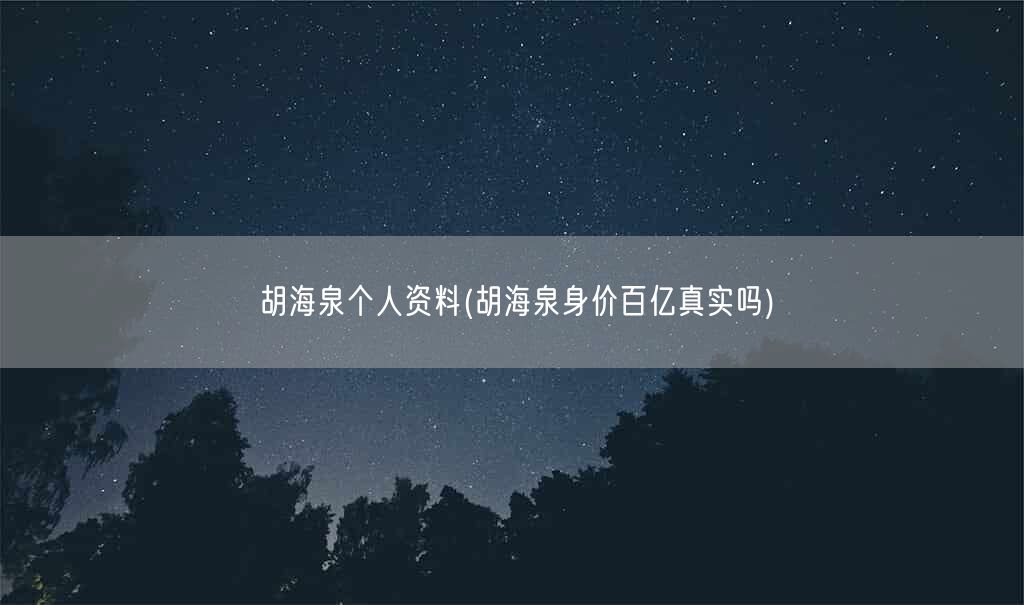 胡海泉个人资料(胡海泉身价百亿真实吗)(图1)
